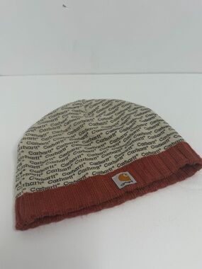 VTG Carhartt Beanie Unisex Brown Orange Spellout OSFM Gorpcore Utility Camping